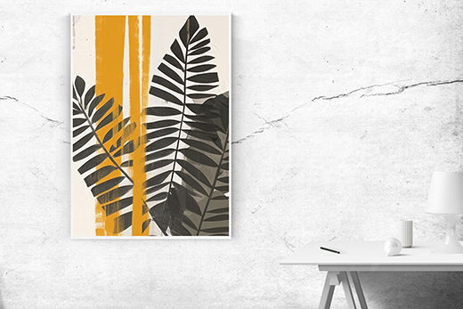 Kunstdruck Palmwedel schwarz-gelb