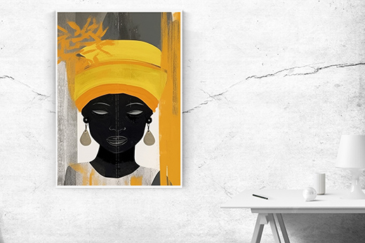 Kunstdruck Frau schwarz-gelb 