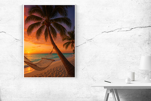 Kunstdruck Palmenstrand Hängematte I 