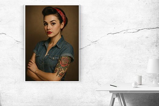 Kunstdruck Rockabilly-Frau mit Haarband 