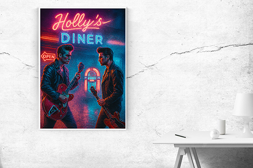 Kunstdruck Holly´s Diner guitar heros 