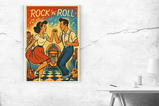 Kunstdruck Rock-n-Roll Comic-Paar 