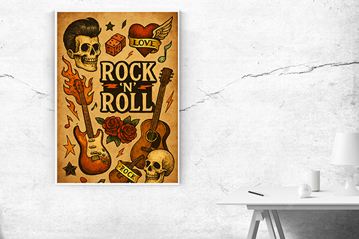 Kunstdruck Rock´n´Roll Plakat hell 