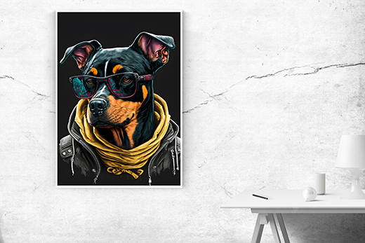 Kunstdruck Hund mit Brille