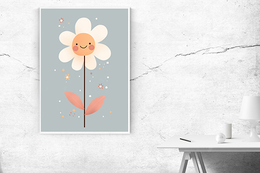 Kunstdruck freundliche Blume hellblau