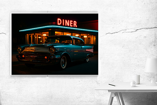 Kunstdruck Diner mit Hot-Rod 