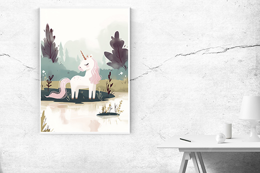 Kunstdruck Einhorn am See