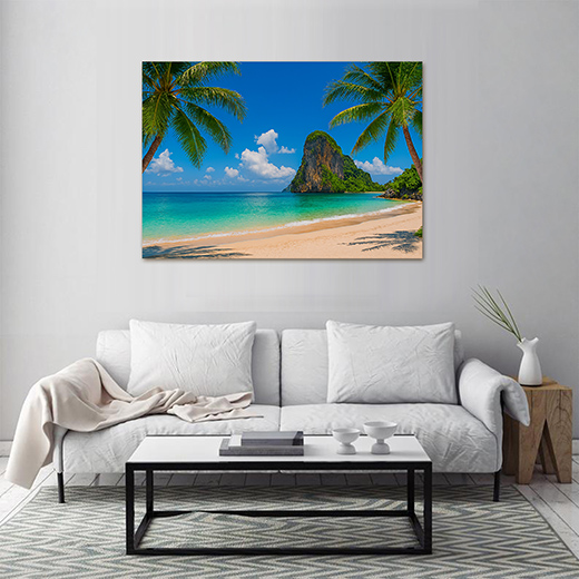 Kunstdruck Palmenstrand Felsen II