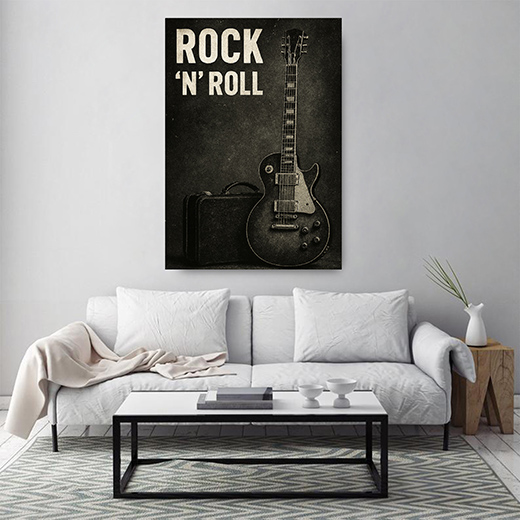 Kunstdruck Rock-n-Roll Gitarre schwarz-weiß