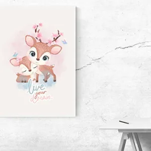 Kunstdruck Rehe – Zwei Rehkitze mit der Botschaft „live your dream.“
