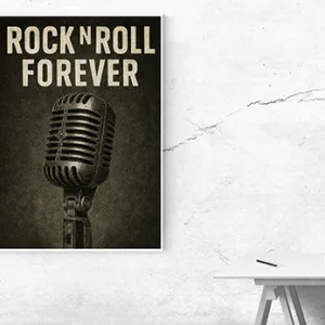 Kunstdruck Rock-n-Roll forever schwarz-weiß – Raumbeispiel 2