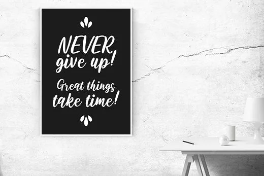Kunstdruck never give up – Raumbeispiel 2