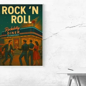 Kunstdruck Rock-n-Roll Diner-Gang – Raumbeispiel 2