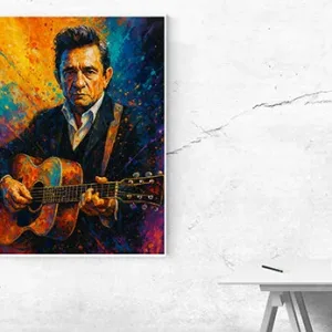 Kunstdruck Johnny Cash bunt – Raumbeispiel 2
