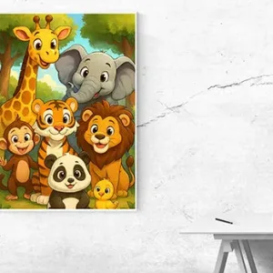 Kunstdruck Comic-Tiere – Fröhliche Dschungel-Freunde fürs Kinderzimmer