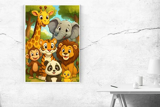 Kunstdruck Comic-Tiere – Fröhliche Dschungel-Freunde fürs Kinderzimmer