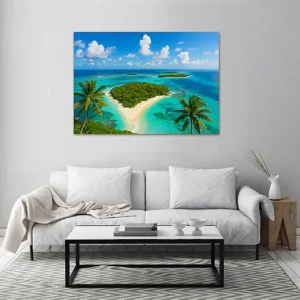 Kunstdruck Meer und Inseln II – Inselparadies mit Palmen, Lagune und endlosem Blau