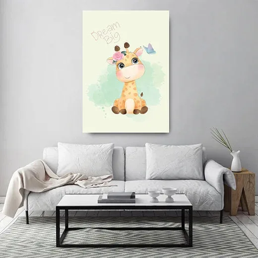 Kunstdruck Giraffe dream big – Kleine Giraffe mit großem Traum: „Dream Big“