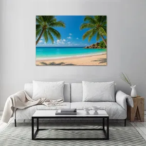 Kunstdruck Palmenstrand Felsen I – Palmen, Granitfelsen und türkisblaues Meer