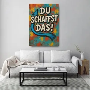 Kunstdruck du schaffst das – Du schaffst das – mit blauem Pfeil nach oben, im Vintage-Look