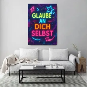 Kunstdruck glaube an dich selbst neon 2 – Glaube an dich selbst, umrahmt von Stern und Pfeilen