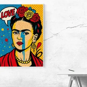Kunstdruck Frida Popart – Frida im Comic-Stil – Blumen, Punkte und kräftige Farben