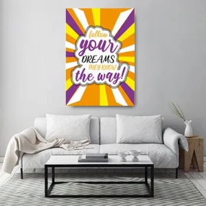 Kunstdruck follow your dreams 2 – Follow your dreams im warmen Strahlenkranz aus Lila und Gelb
