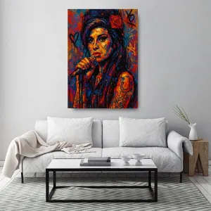 Kunstdruck Amy bunt – Amy am Mikrofon – ein farbintensives Streetart-Porträt