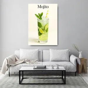 Kunstdruck Mojito 2 – Mojito mit Minze und gelb-weißem Strohhalm