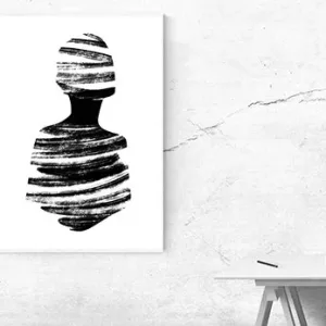 Kunstdruck schwarze Kreise II – Im Gegenstück zum ersten Motiv setzt sich die Figur aus horizontalen, trockenen Pinselbahnen zusammen, die Kopf und Schultern wie Schichten aufbauen