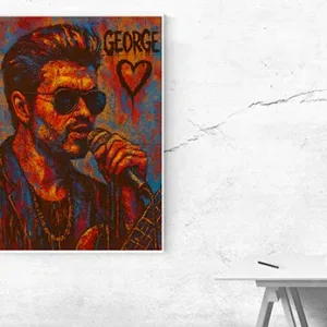 Kunstdruck George – George mit Sonnenbrille – ein Porträt in glühenden Farben